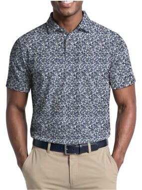 Ben Hogan Blue Micro-Floral Print Short-Sleeve Golf Polo Shirt Size XL